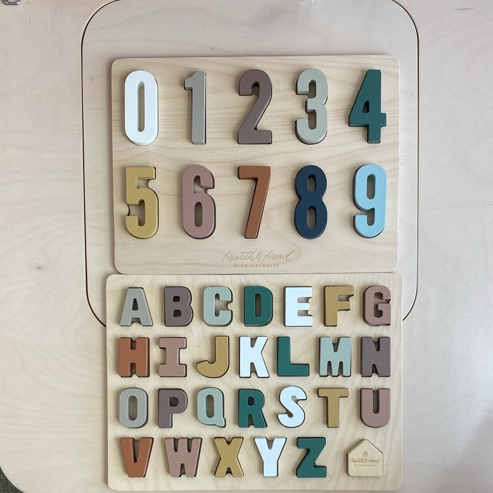 Wooden Numbers & Alphabet Puzzle Set - Pastel Multi-Color